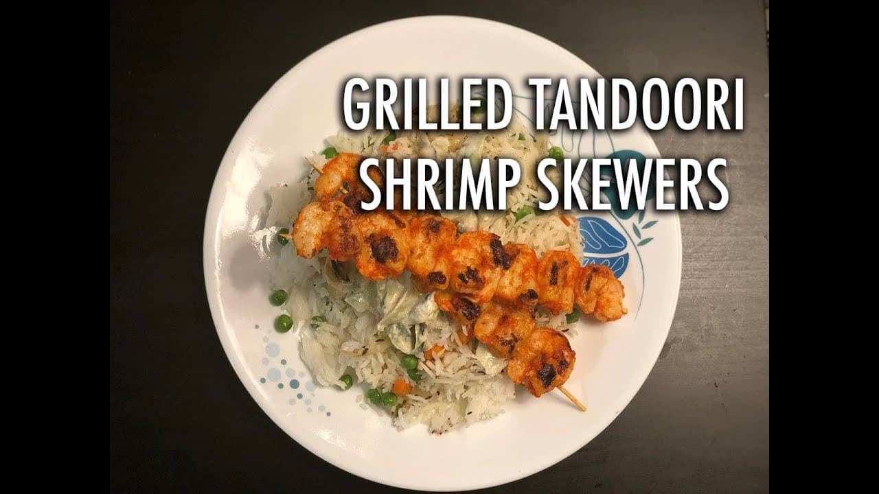 Thumbnail for Grilled Tandoori Shrimp Skewers with Vegetable Pulao