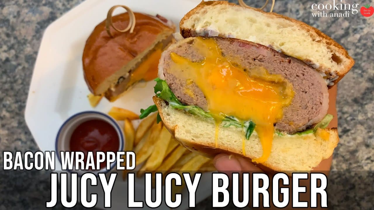 Thumbnail for Bacon-Wrapped Jucy Lucy Burger