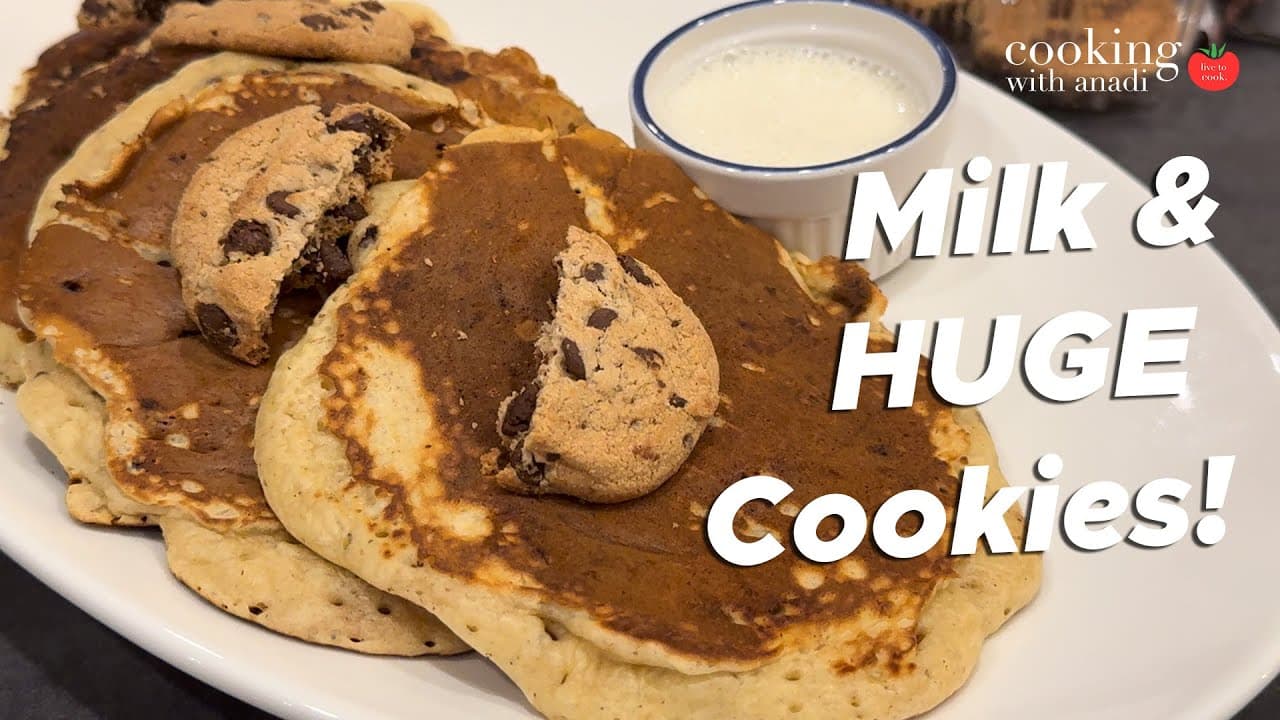 Thumbnail for Chocolate Chip Cookie Pancakes with Creamy Milk Dip