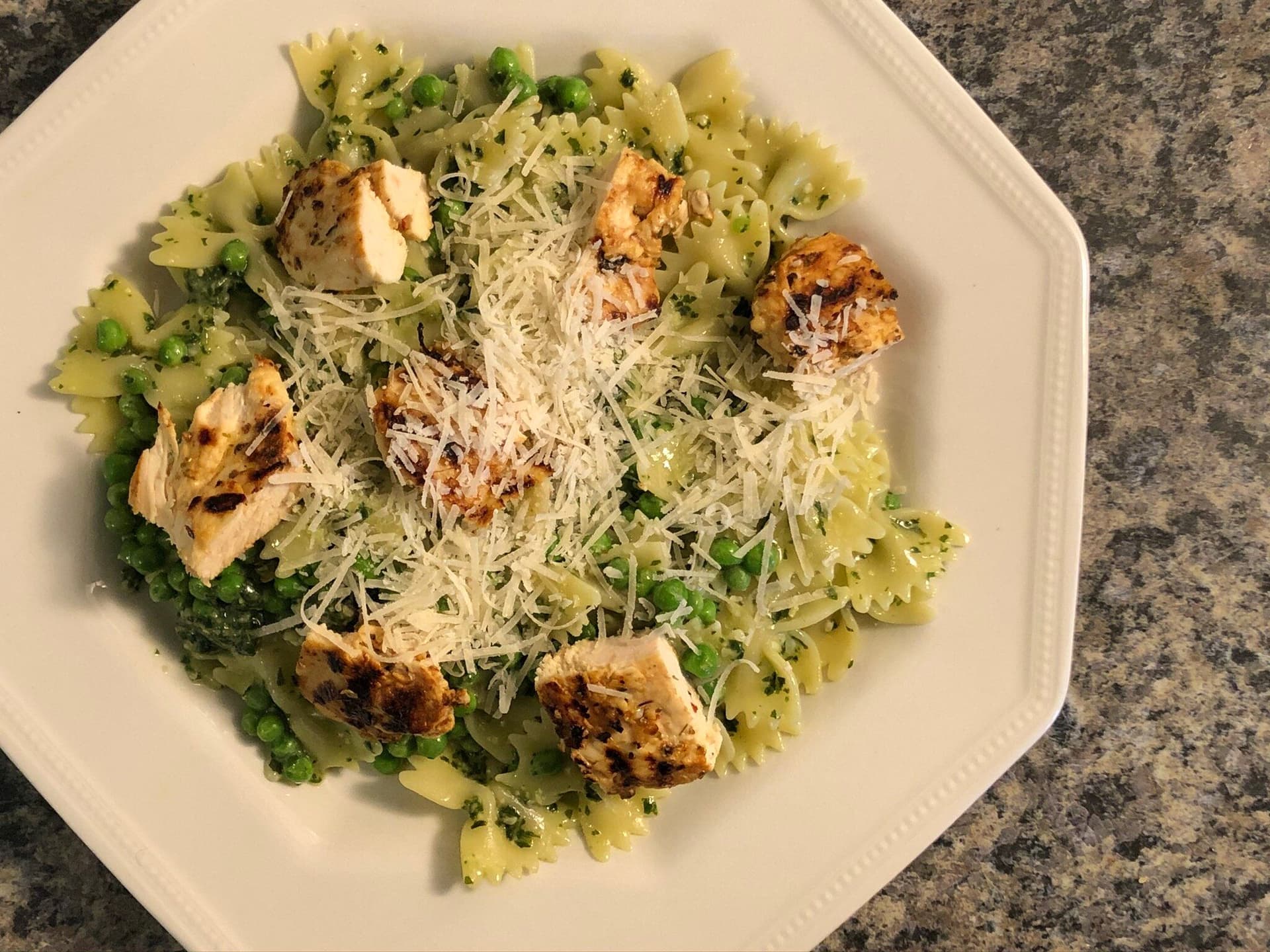 Pesto Pasta with Grilled Chicken and Peas
