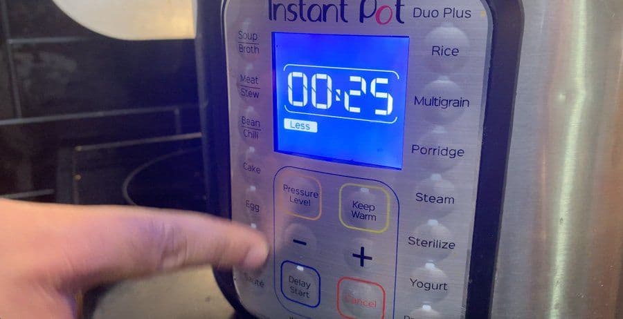 Instant Pot Duo Plus display showing 25 seconds remaining on the timer during cooking.
